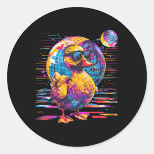 Rubber Eend Dansen Disco Waterverf Funny Rubber Ronde Sticker