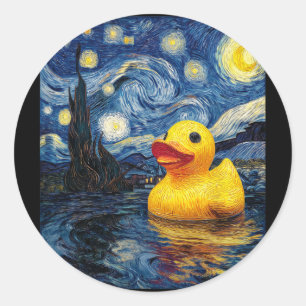 Rubber Eend Duckie Ducky Van Gogh Stijl Sterrennac Ronde Sticker