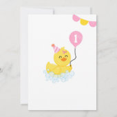 Rubber Eend Eerste verjaardag Party Roze Geel Kaart (Achterkant)