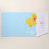 Rubber eend met roze hart strandlaken (Voorkant)