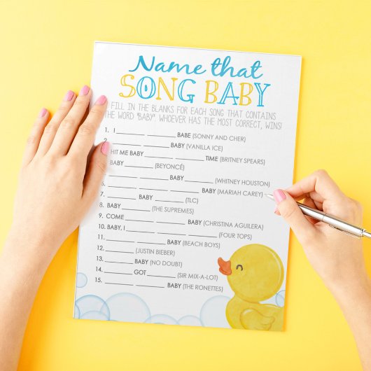 Rubber eend naam dat nummer Baby shower spel Notitieblok