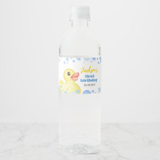 Rubber eend verjaardag water fles label waterfles etiket (Voorkant)