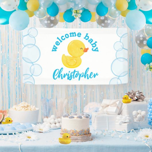 Rubber Eend Welkom Baby Naam Hangende Vinyl Banner