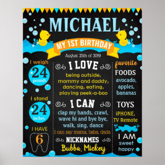 Rubber eenden Bubels First Birthday chalkboard Poster