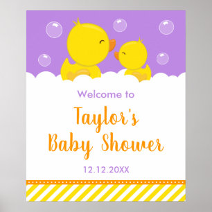 Rubber Eendje Geel en Paars Welkom Baby Shower Poster