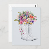 Rubber laarzen kunst met bloemenboeket briefkaart (Voorkant / Achterkant)