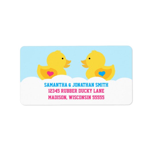 Rubber met roze roze of blauw geslacht met feestda etiket (Voorkant)