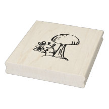 Rubber Stamp Mushroom met Bloem Originele Tekening
