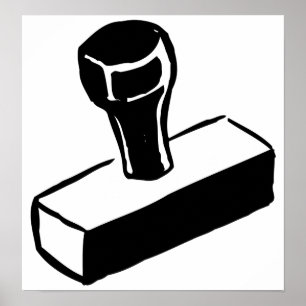 Rubber Stempel Icoon Zwart en Wit Kantoorgereedsch Poster