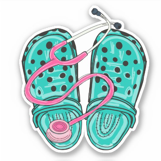 Rubber Verpleegklompen en Stethoscoop Waterdicht Sticker (Voorkant)