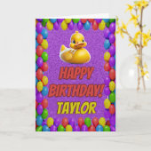 Rubberen eend gepersonaliseerde leuke groet verjaa kaart (Gele Bloem)