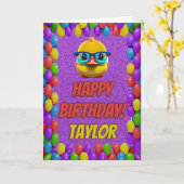 Rubberen eend gepersonaliseerde leuke groet verjaa kaart (Gele Bloem)