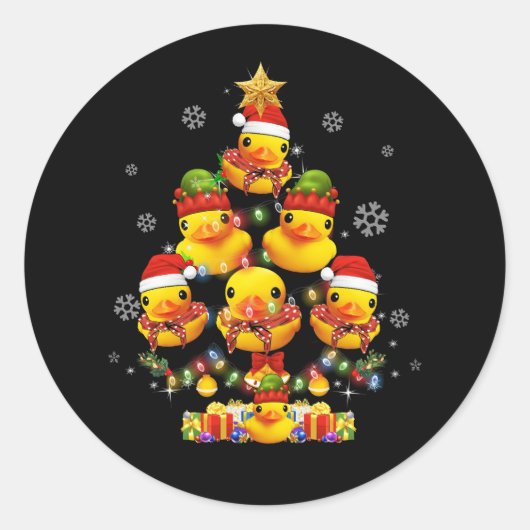 Rubberen eend kerstboom kerstboom Xmas licht omgev Ronde Sticker (Voorkant)
