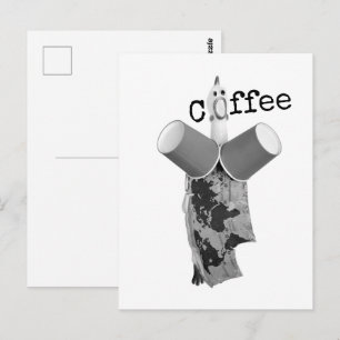 Rubberen Kip schreeuwende Koffie Ansichtkaart Briefkaart