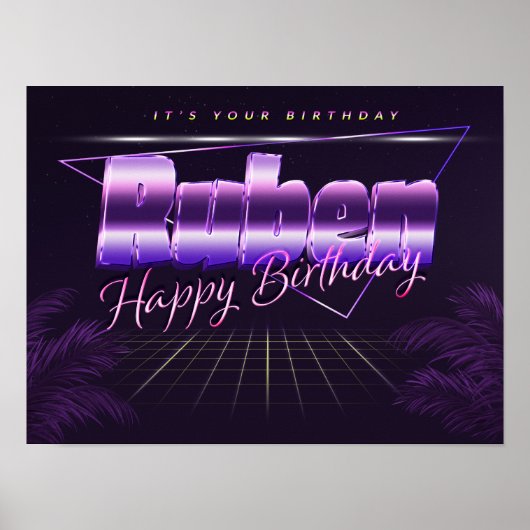 Ruben Nom Vorname lila retro Poster Geburtstag (Devant)