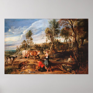 Rubens - Melkmeisjes Met Vee In Landschap, Laken Poster
