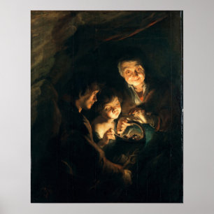 Rubens - oude vrouw met korf kool poster