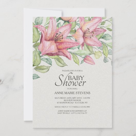 Rubrum Lilies Baby shower Invitation (Devant)