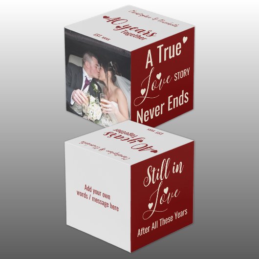 Ruby 40 jaar jubileum rood grijs foto kubus