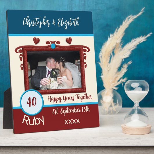 Ruby 40 jaar jubileum voeg namen foto blauw fotoplaat (Zijkant)