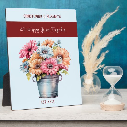 Ruby 40e verjaardag bloemen namen blauw fotoplaat (Zijkant)