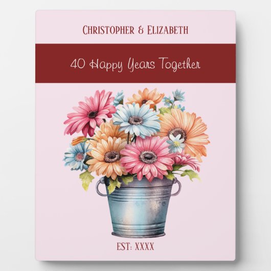 Ruby 40e verjaardag bloemen namen roze fotoplaat (Voorkant)