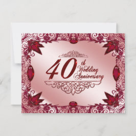 Ruby 40ste huwelijksverjaardag 4.25x5.5 uitnodigin kaart