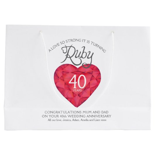 Ruby 40ste verjaardag, speciale tas voor ouders large cadeauzakje (Achterkant)