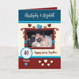 Ruby 40ste verjaardag voegt blauwe fotonamen toe kaart