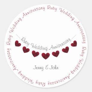 Ruby 40th Bruiloft Jubileum hart bunting Ronde Sticker