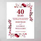 Ruby 40th Elegant Wedding Jubileum Welkomstbord Poster (Voorkant)