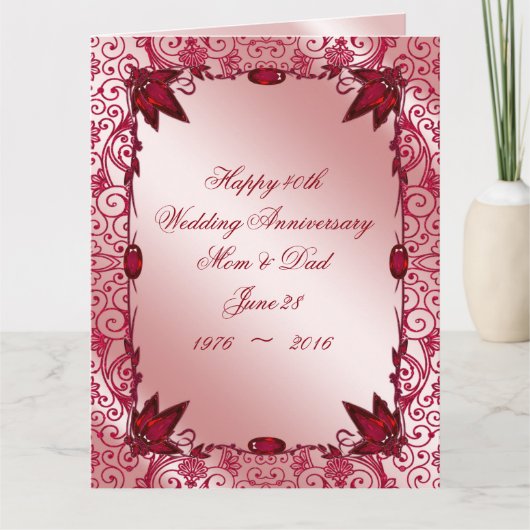 Ruby 40th Wedding Jubileum 8.5x11 Kaart (Voorkant)