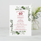 Ruby 40th Wedding Jubileum Monogram Bloemen Kaart (Staand voorkant)