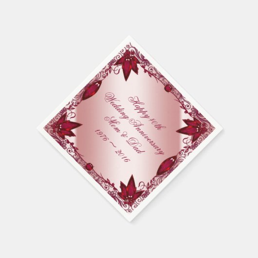 Ruby 40th Wedding Jubileum Paper Napkins Servetten (Hoek)