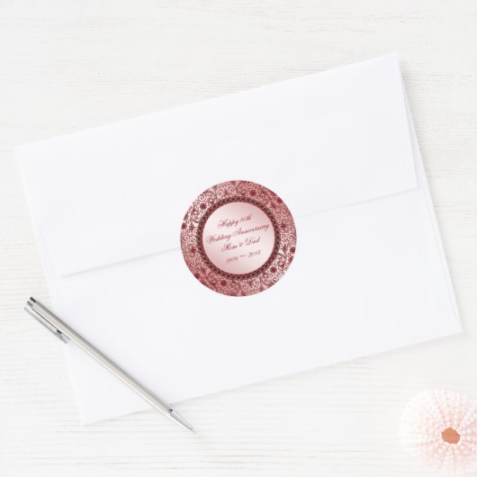 Ruby 40th Wedding Jubileum Round Sticker (Envelop)