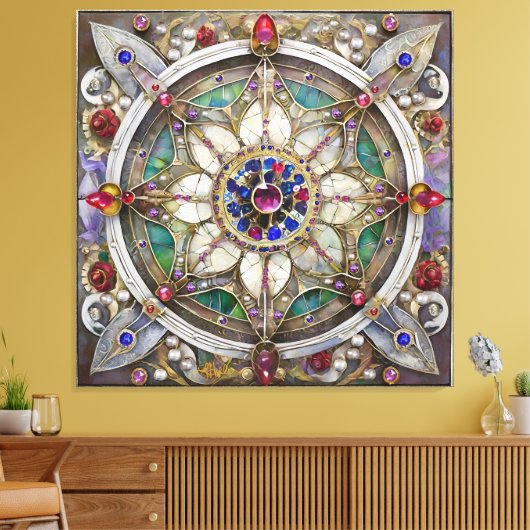 Ruby, Amethist, Sapphire en Pearl, Mandala Canvas Afdruk (Insitu (Woonkamer))