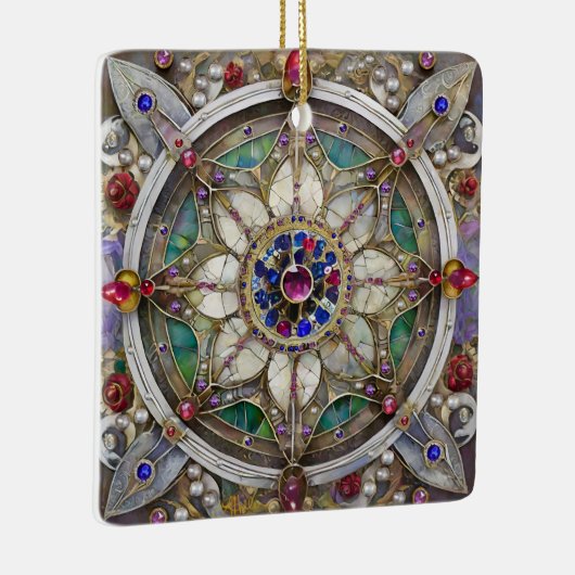 Ruby, Amethist, Sapphire en Pearl, Mandala Keramisch Ornament (Rechts)