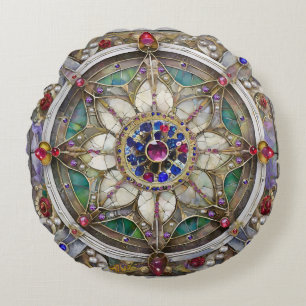 Ruby, Amethist, Sapphire en Pearl, Mandala Rond Kussen