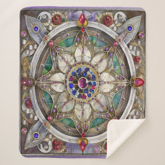 Ruby, Amethist, Sapphire en Pearl, Mandala Sherpa Deken (Voorkant)