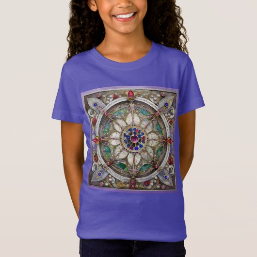 Ruby, Amethist, Sapphire en Pearl, Mandala T-shirt (Voorkant)