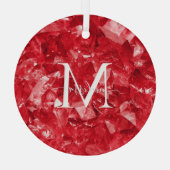 Ruby Birthstone Monogram Persoonlijke naam Glas Ornament (Achterkant)