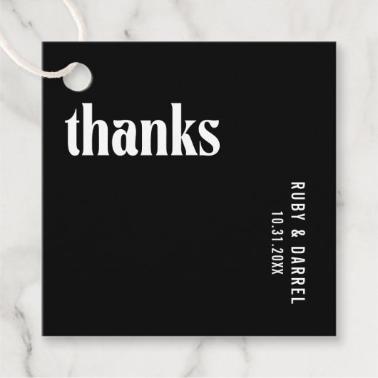 Ruby Black Moderne bruiloft Bedankjes Labels (Voorkant)