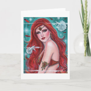 Ruby Carmina mermaid met witte bettas fantasy art Kaart