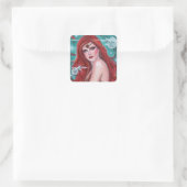 Ruby Carmina mermaid met witte bettas fantasy art Vierkante Sticker (Tas)