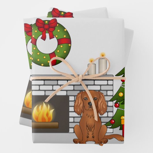 Ruby Cavalier Dog in een feestelijke kerstzaal Inpakpapier Vel (In situ)
