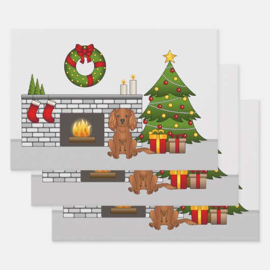 Ruby Cavalier Dog in een feestelijke kerstzaal Inpakpapier Vel (Set)