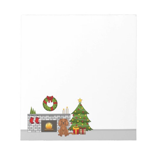 Ruby Cavalier Dog in een feestelijke kerstzaal Notitieblok (Voorkant)