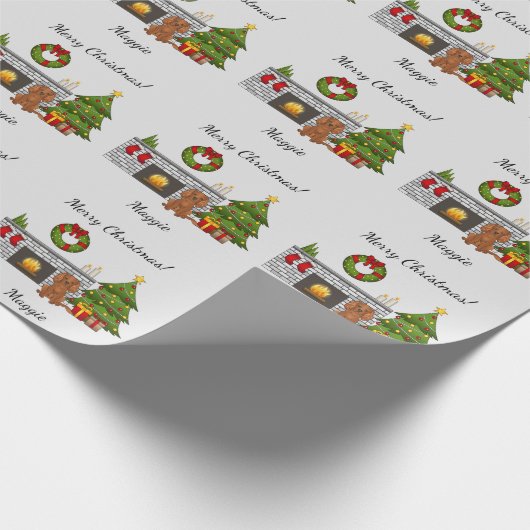 Ruby Cavalier Dog in een kerstzaal Cadeaupapier (Hoek)