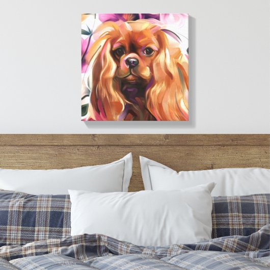 'Ruby' Cavalier-hondenkunst op canvas (Insitu (Slaapkamer))