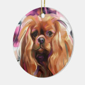 Ruby Cavalier kerstversier | Floral Keramisch Ornament (Links)